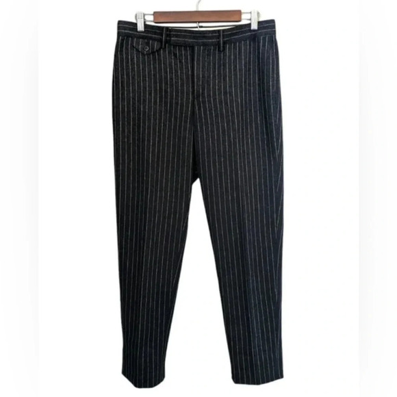 RALPH LAUREN RUGBY PINSTRIPE LINEN WOOL WOMENS TROUSER STRAIGHT LEG CUFFED HEM - Picture 1 of 10